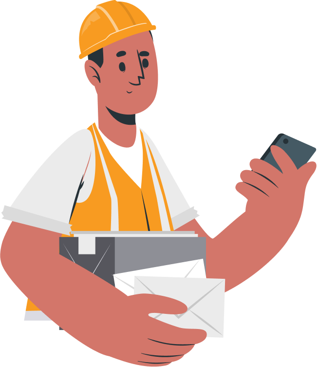 Worker with laptop and phone illustration
